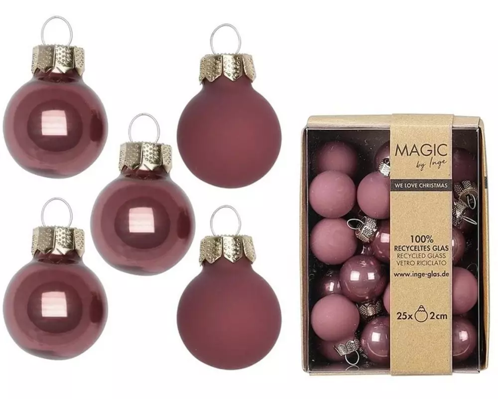 INGES CHRISTMAS DECOR Weihnachtskugel 2 cm Rosa, 25 Stück