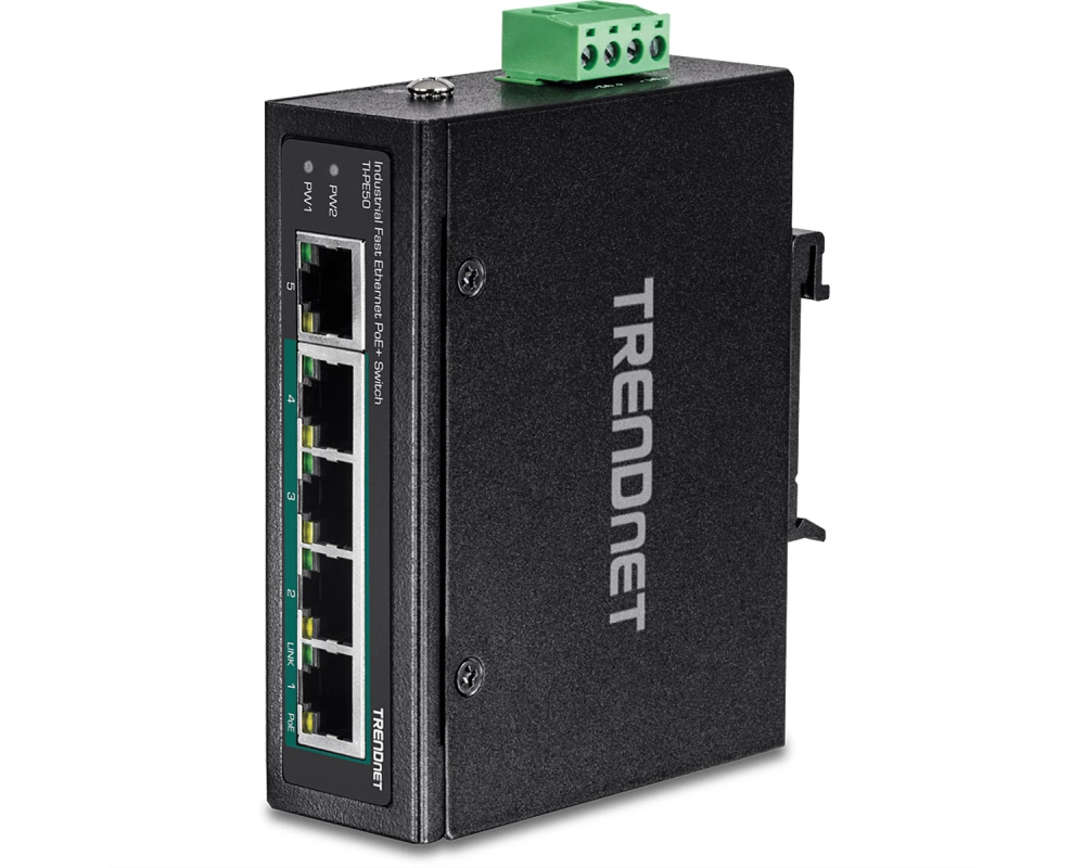 TRENDnet TI-PE50 DIN-Rail Switch 5-Port Industrial Fast Ethernet PoE+