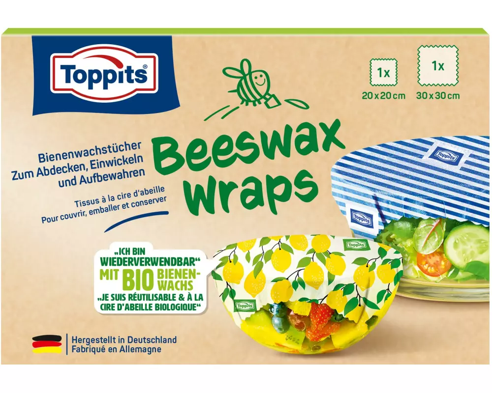 Toppits Bienenwachstuch Bienenwachstücher 2 Stück, Mehrfarbig