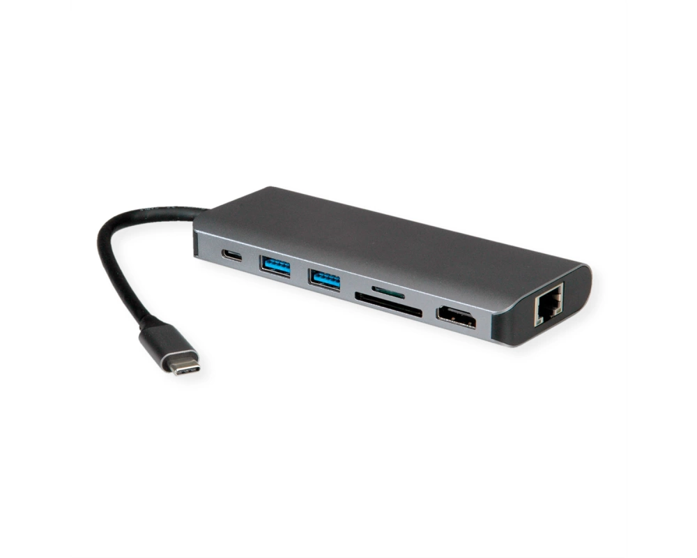 ROLINE Dockingstation USB Typ C, 8K30 HDMI, USB 3.2 Gen 1 (Typ-A), PD, LAN, SD/MicroSD