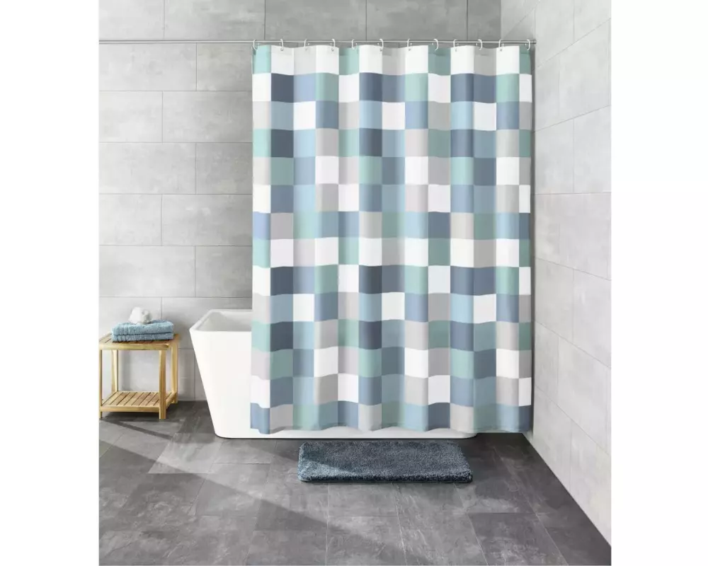 Kleine Wolke Duschvorhang Check 180 x 200 cm, Blaugrau/Grau/Weiss