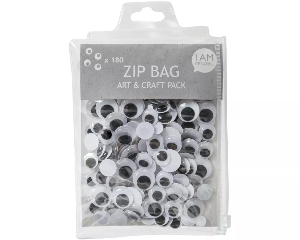 I AM CREATIVE Wackelaugen Zip Bag 180-teilig, 10 - 20 mm