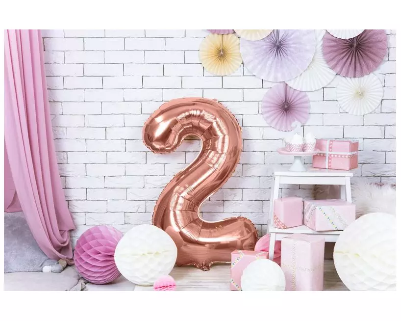 Partydeco Folienballon Ziffer 2 86 cm, Rosegold