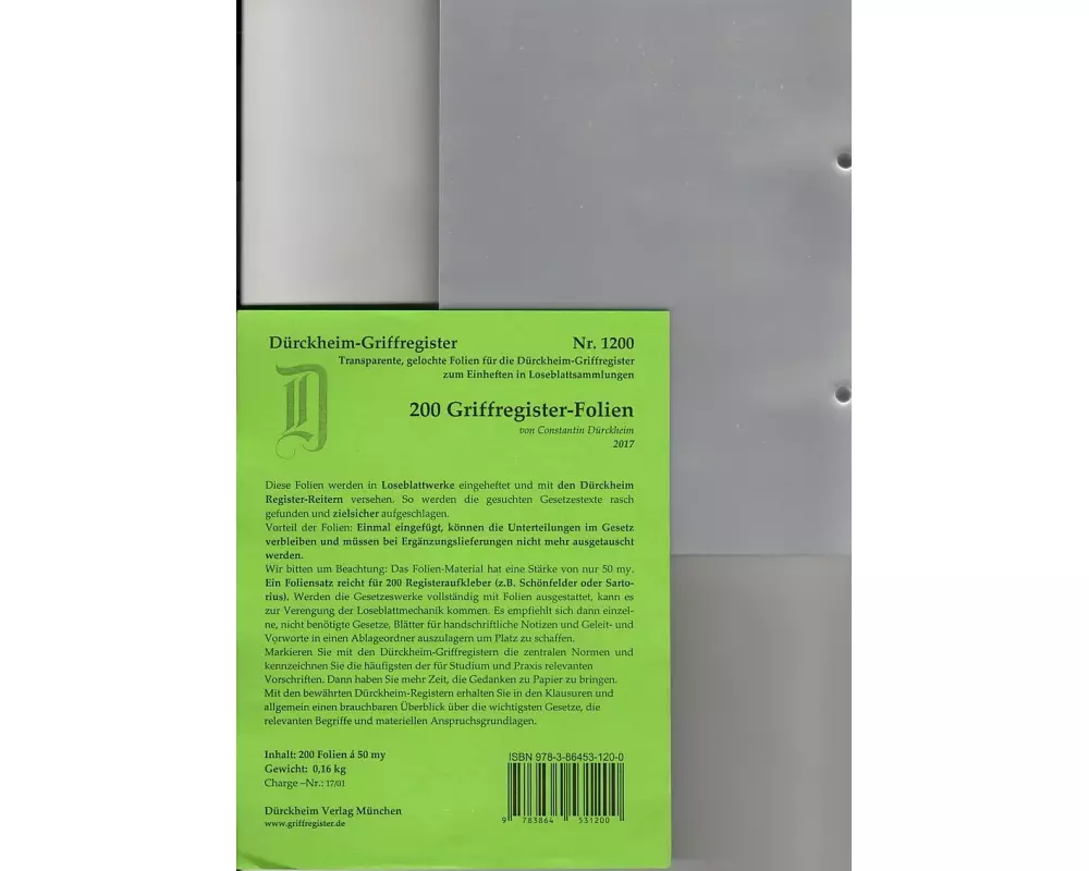 200 DürckheimRegister-FOLIEN für STEUERGESETZE, SCHÖNFELDER u.a; zum Einheften und Unterteilen der roten Gesetzessammlungen