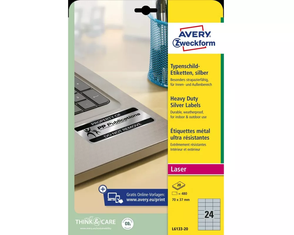 Avery Zweckform Typenschild-Etiketten 70 x 37 mm, 20 Blatt