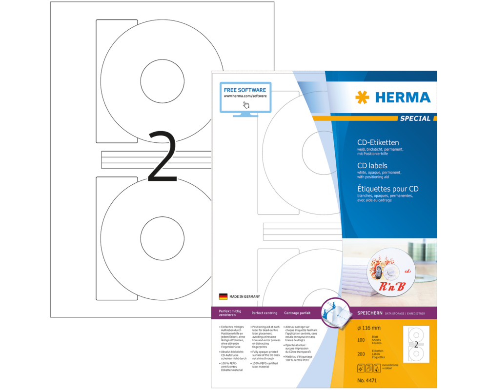HERMA CD-Etiketten 4471 4471 116mm 200Stk. 100 B.