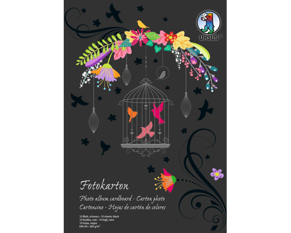 URSUS Fotokarton-Block A4 3704690SE 300g, schwarz 10 Blatt