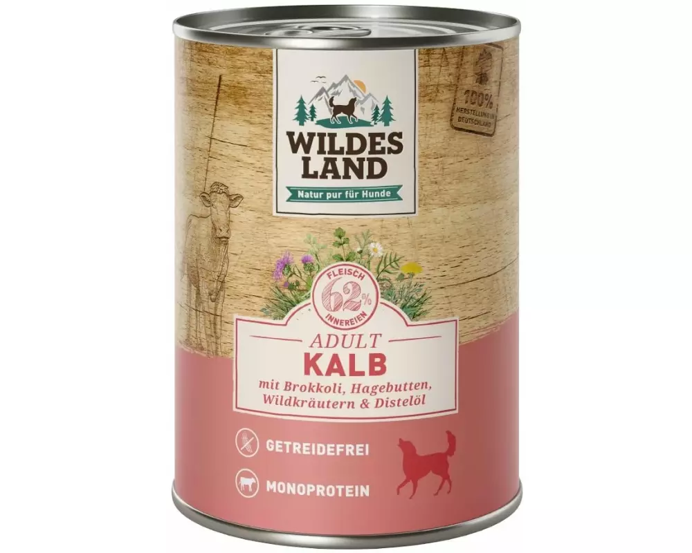 Wildes Land Nassfutter Kalb mit Brokkoli, Hagebutte & Wildkräutern 2400g
