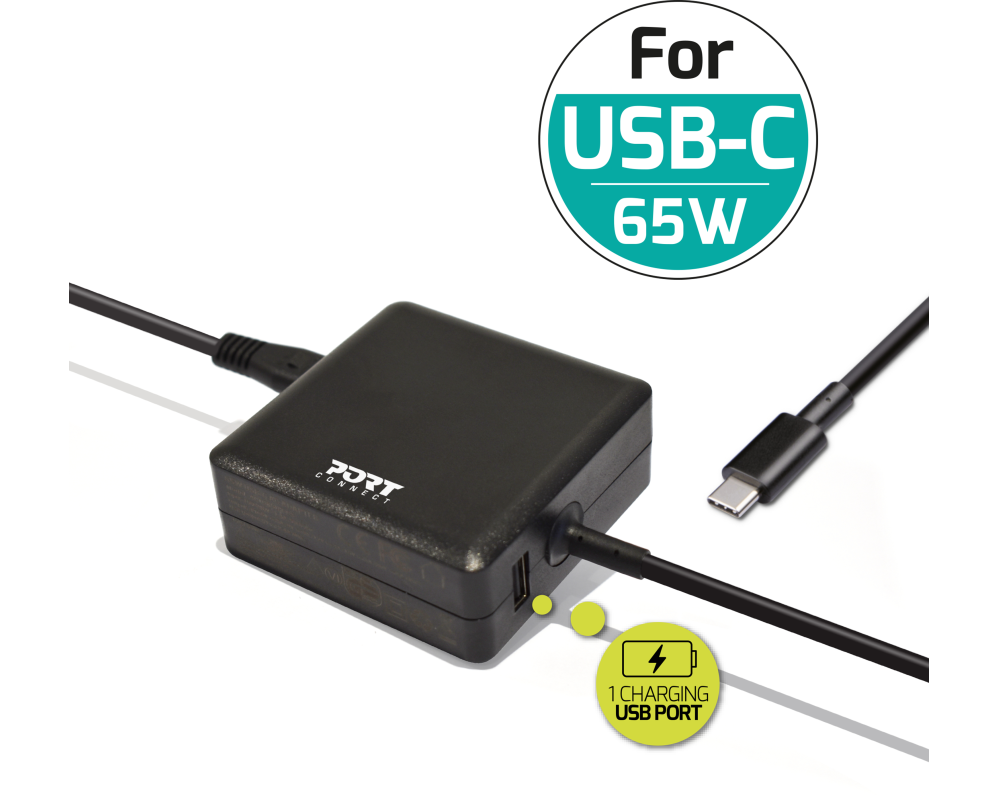 PORT PowerSupply 65W-Type-C EU 900097 black,& 1 charging USB Port