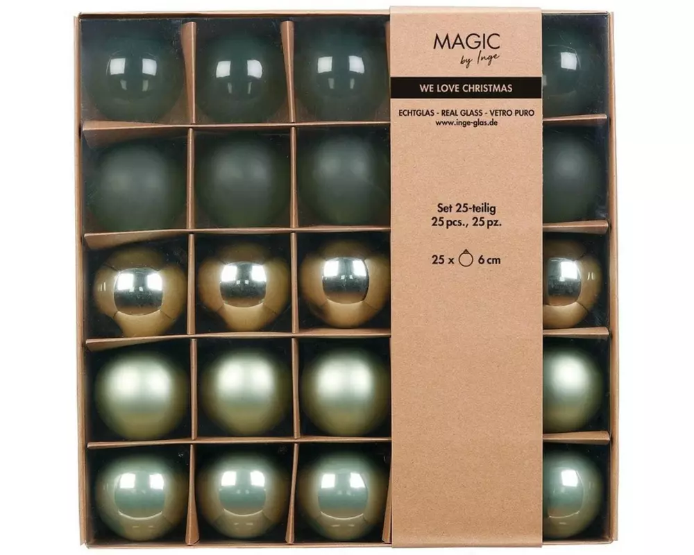INGES CHRISTMAS DECOR Weihnachtskugel 6 cm Grün, 25 Stück