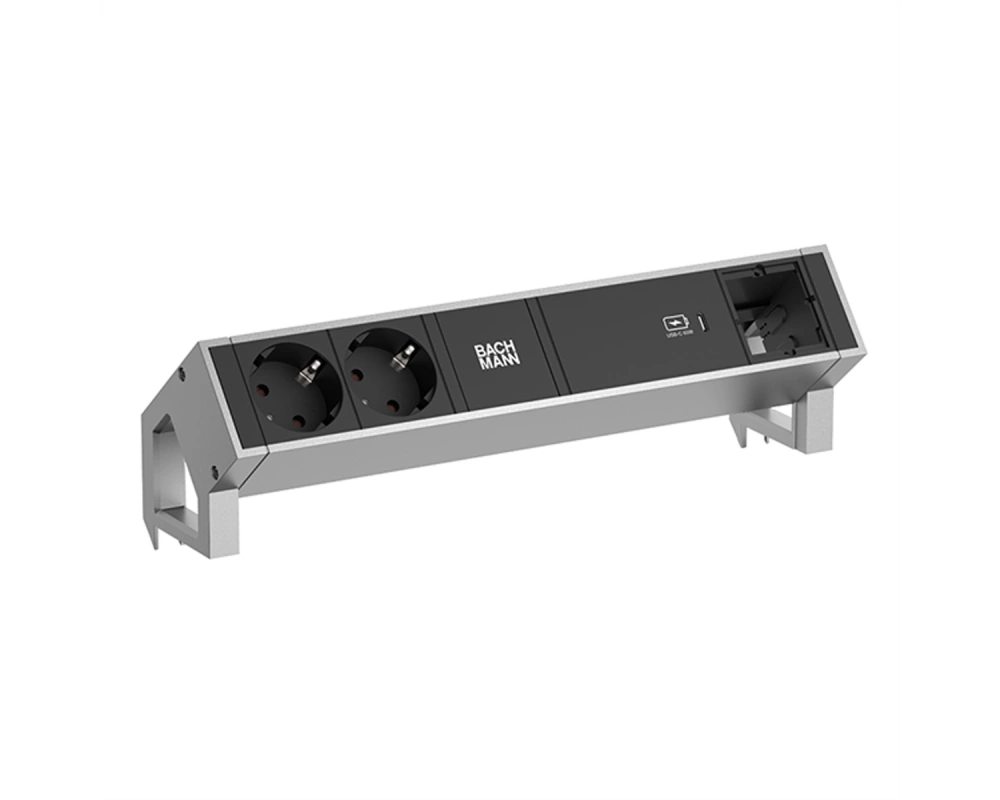 BACHMANN DESK2 2xSchutzkontakt USB C, USB Charger 60W 1xABD 0,2m GST18 INOX