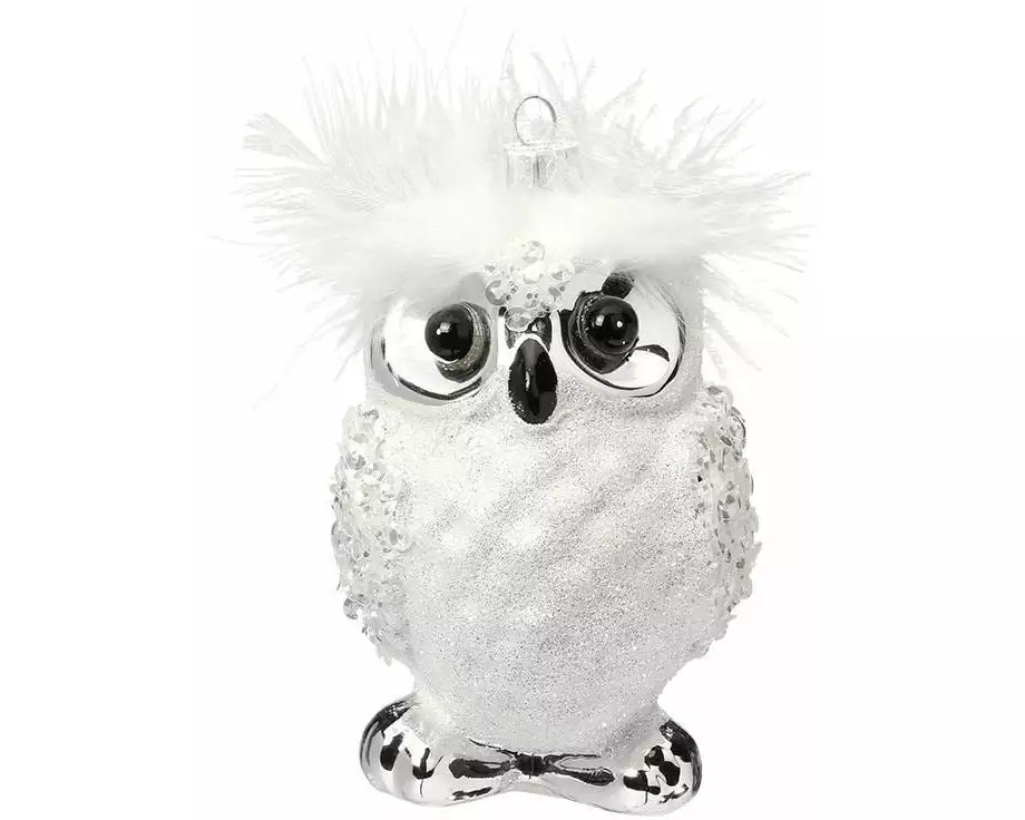 INGES CHRISTMAS DECOR Weihnachtskugel White Christmas Eule, 11 cm