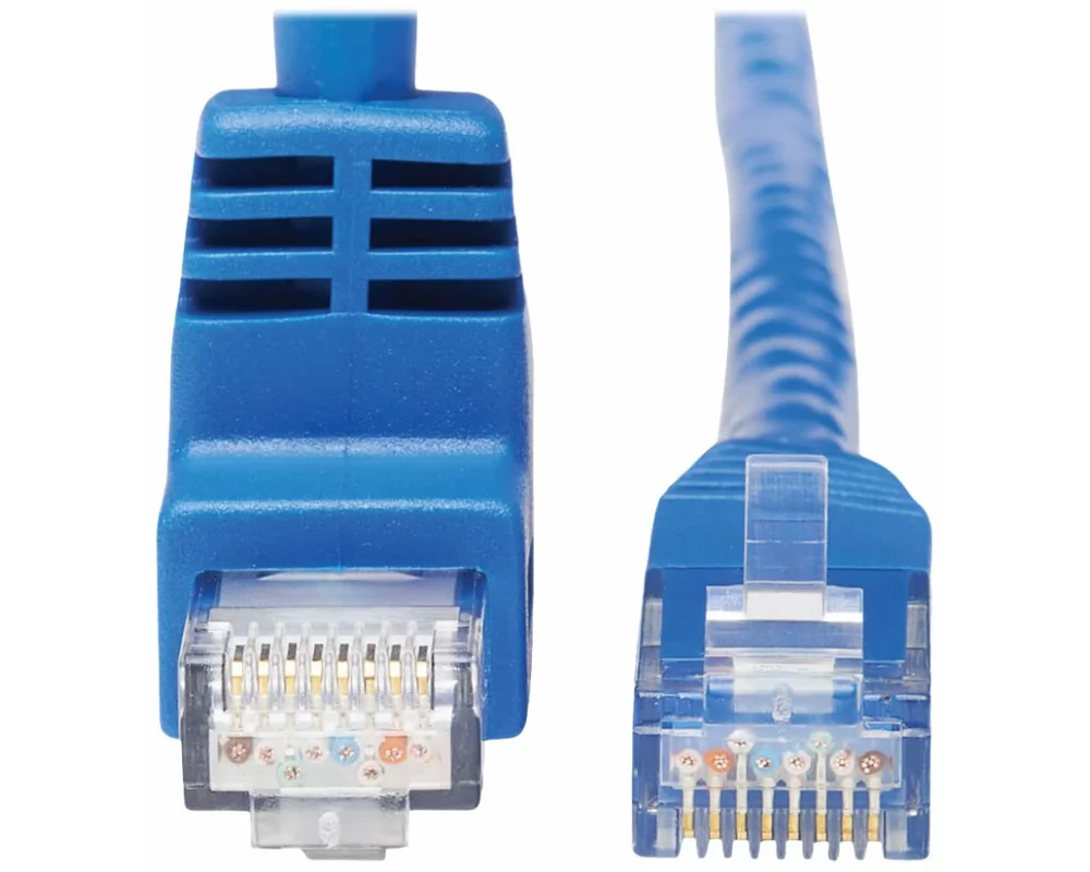 EATON TRIPPLITE Up-Angle, Cat6, Gigabit, Molded, UTP Ethernet Cable, RJ45, Right-Angle Up M to RJ45m, Blue, 15 ft. 4.57m