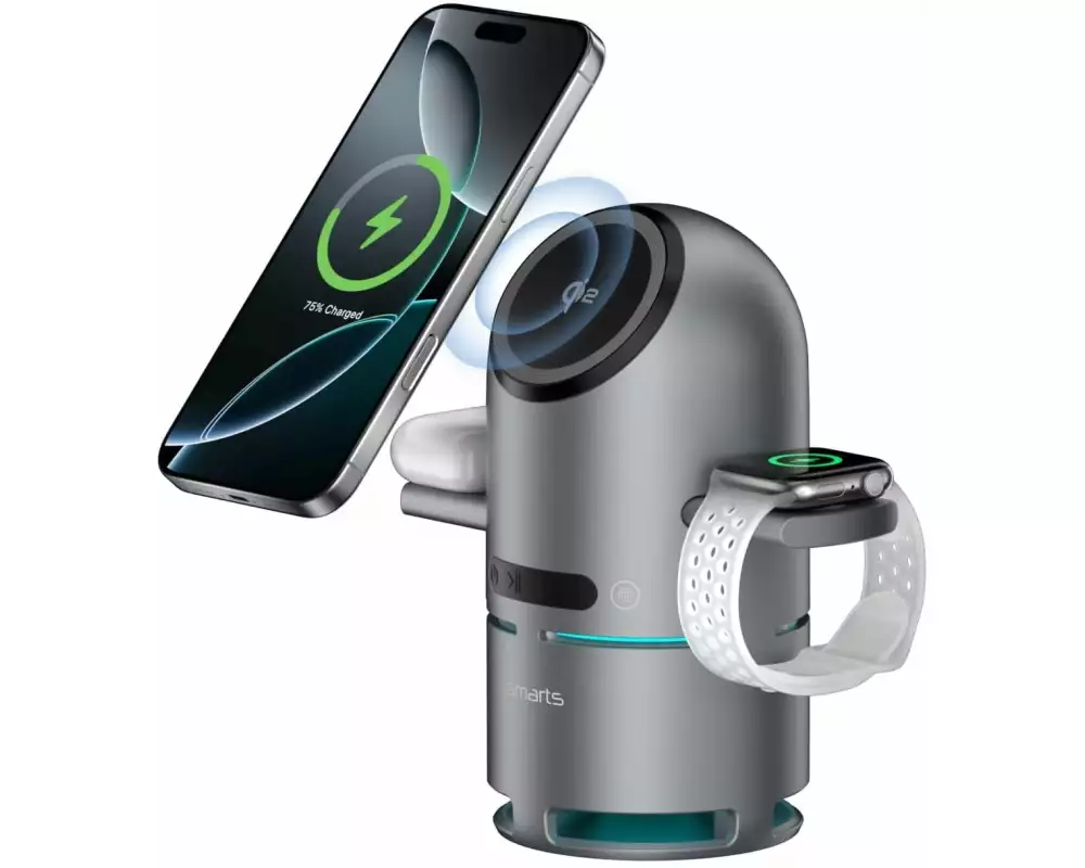 4smarts Wireless Charger 3-in-1 ChargeBot Sound Spacegrau