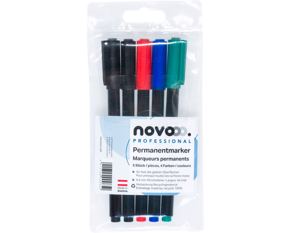 NOVOOO Permanent Marker Set 0.5mm 26407 5 Farben ass.