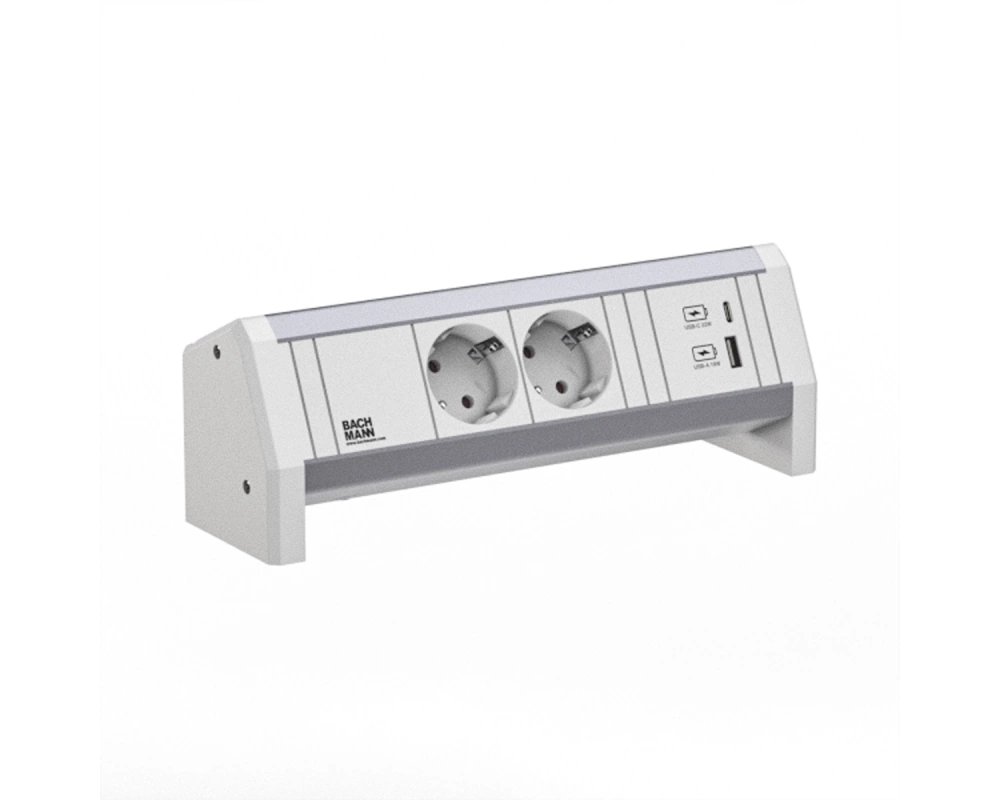 BACHMANN DESK 2xCEE7/3 1xUSB A/C 22W GST18 RAL9010