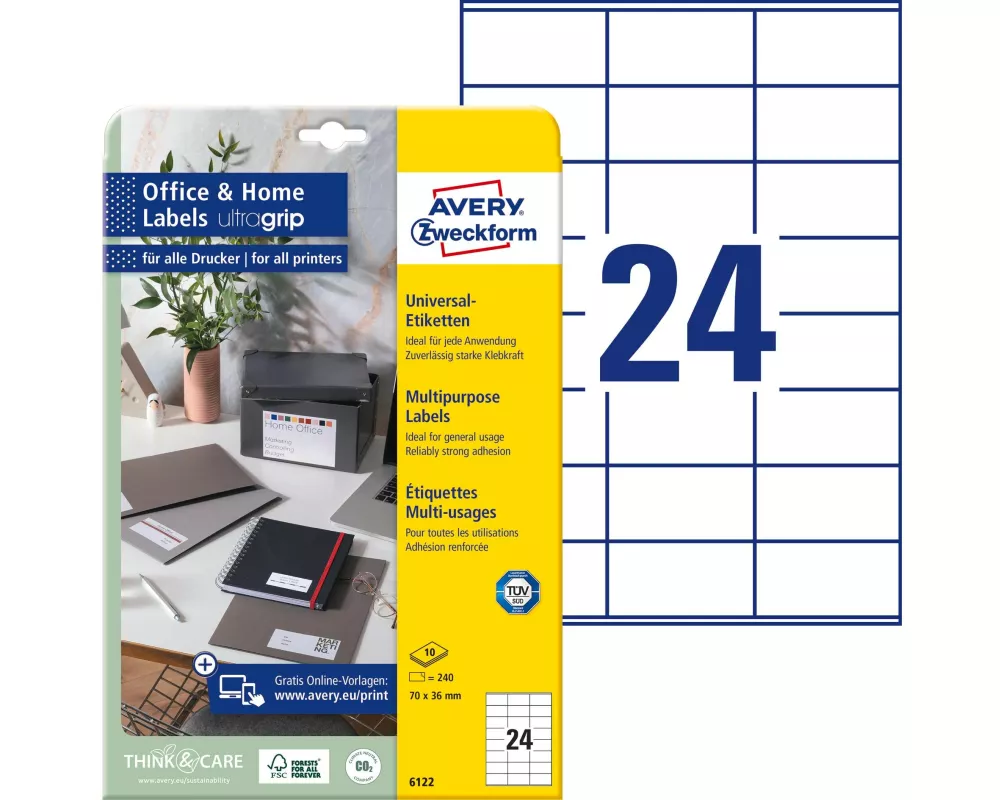 Avery Zweckform Universal-Etiketten 6122 70 x 36 mm, 10 Blatt