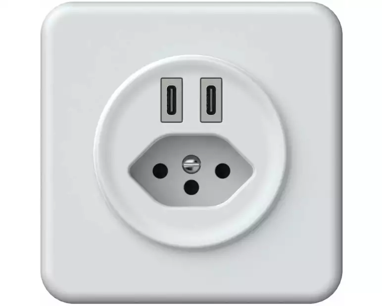 Hager ORIGIN UP Ladesteckdose 2xUSB-C 20W PD + 1x T13 ws