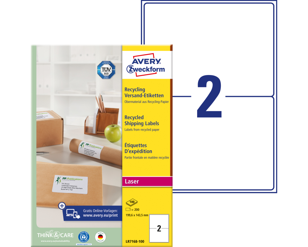 AVERY ZWECKFORM Adressetiketten 199,6x143,5mm LR7168100 recycling 200 Stück