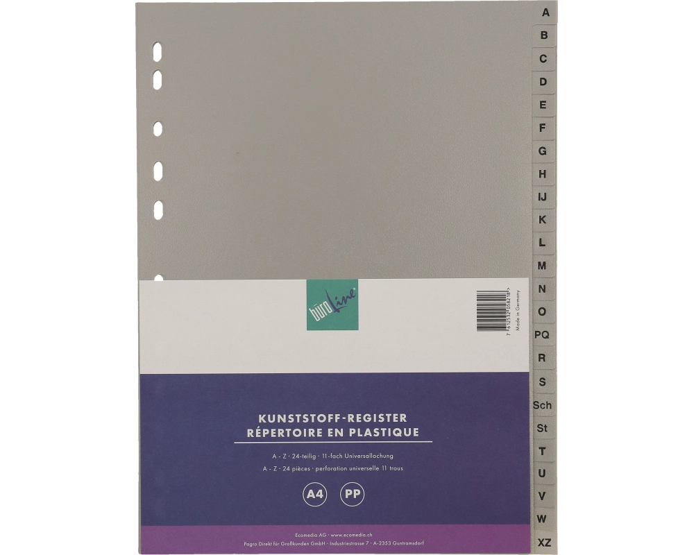 BÜROLINE Register PP A4 40957 grau A-Z 24-teilig