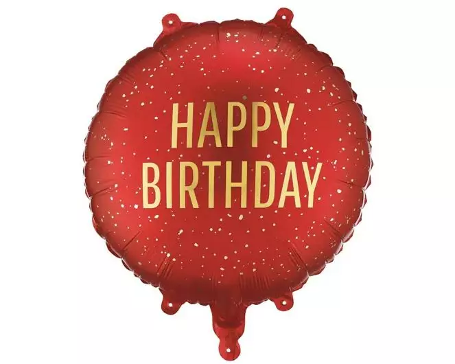 Partydeco Folienballon Happy Birthday 35 x 35 cm, Dunkelrot