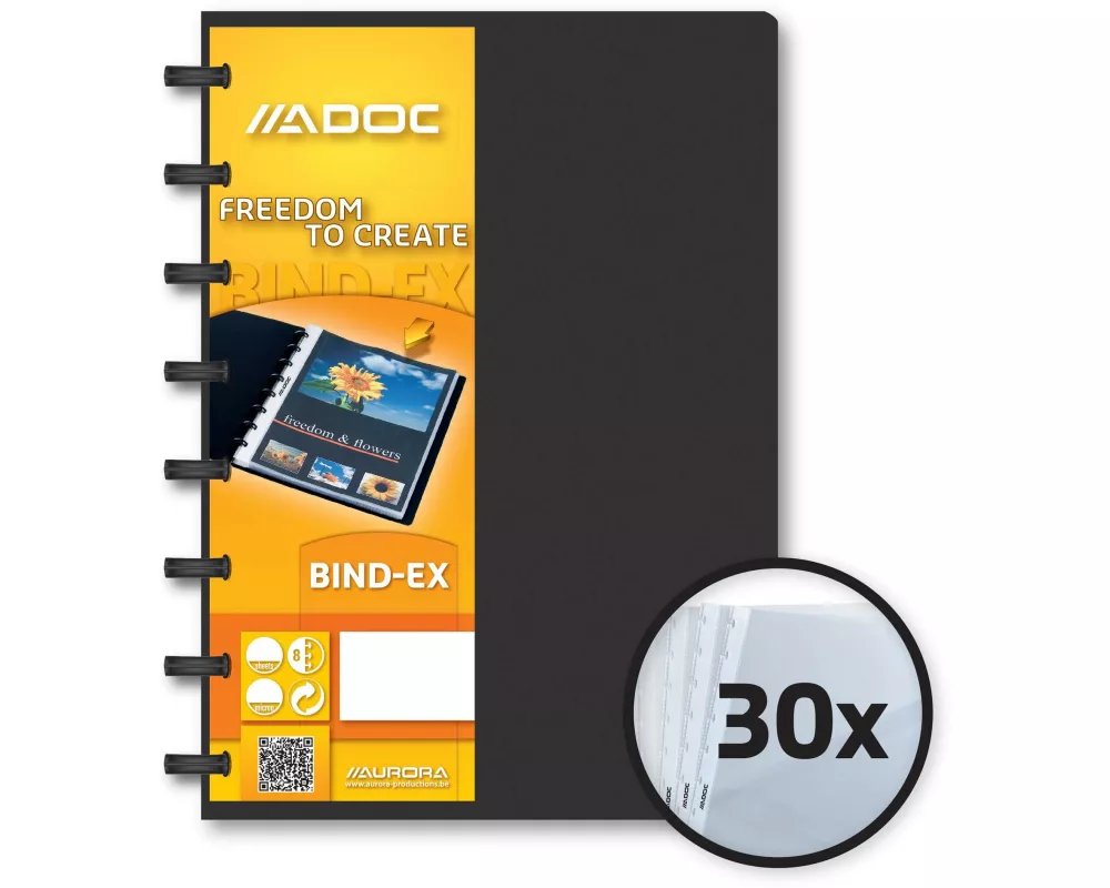 Adoc Sichtbuch Bind-Ex A5, 30 Taschen, Schwarz
