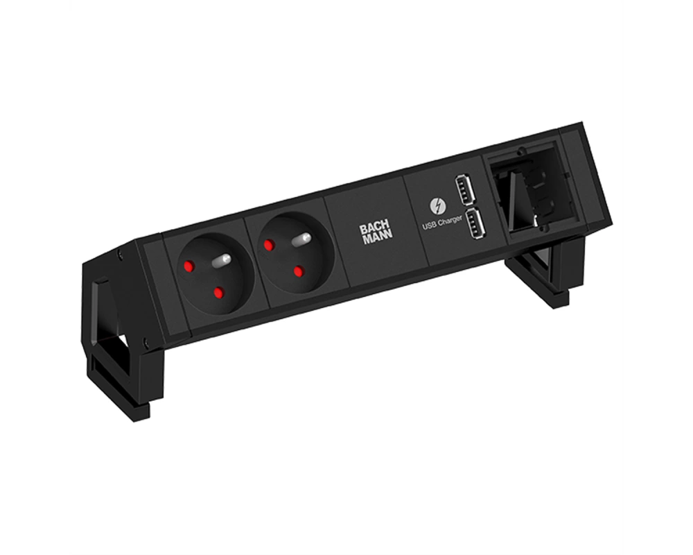 BACHMANN DESK2 2xUTE 1xUSB Charger 1xCM Strom 0,2m GST18 RAL9005