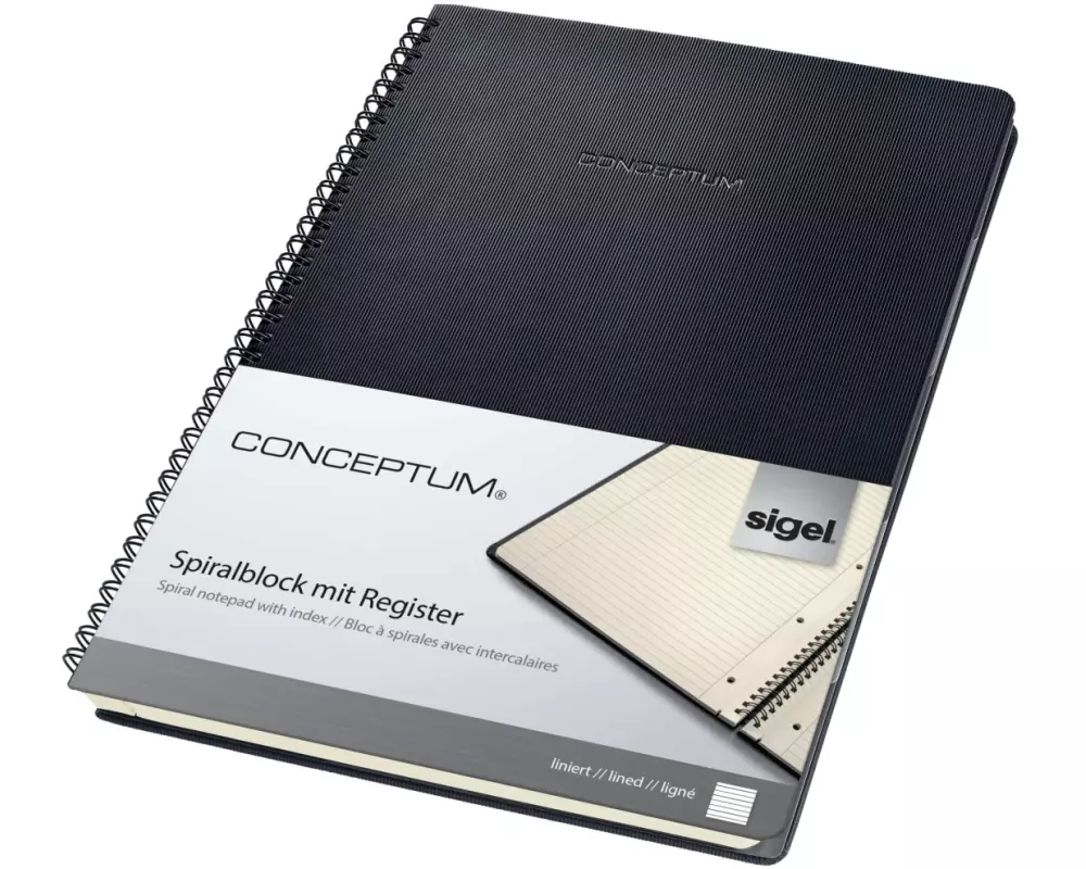 Sigel Spiralblock A4 160 Blatt, Liniert, Schwarz