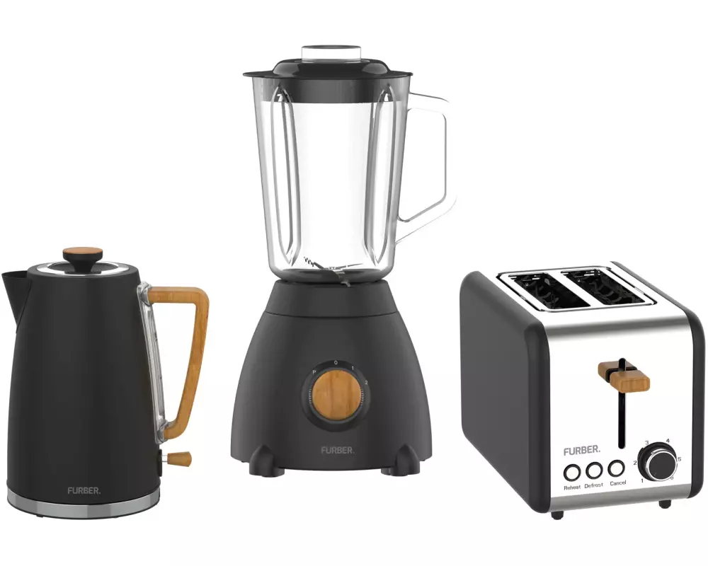 FURBER Wasserkocher, Standmixer und Toaster Set Chaplin Schwarz