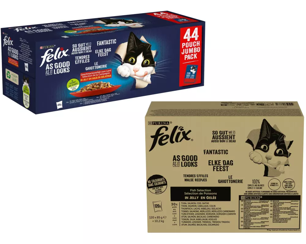 Felix Nassfutter AGAIL Fleisch Auswahl+ Fisch Kit, 120 + 44 x 85g