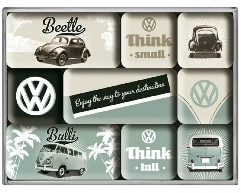 Nostalgic Art Magnet-Set VW Think Tall & Small 9 Stück, Mehrfarbig