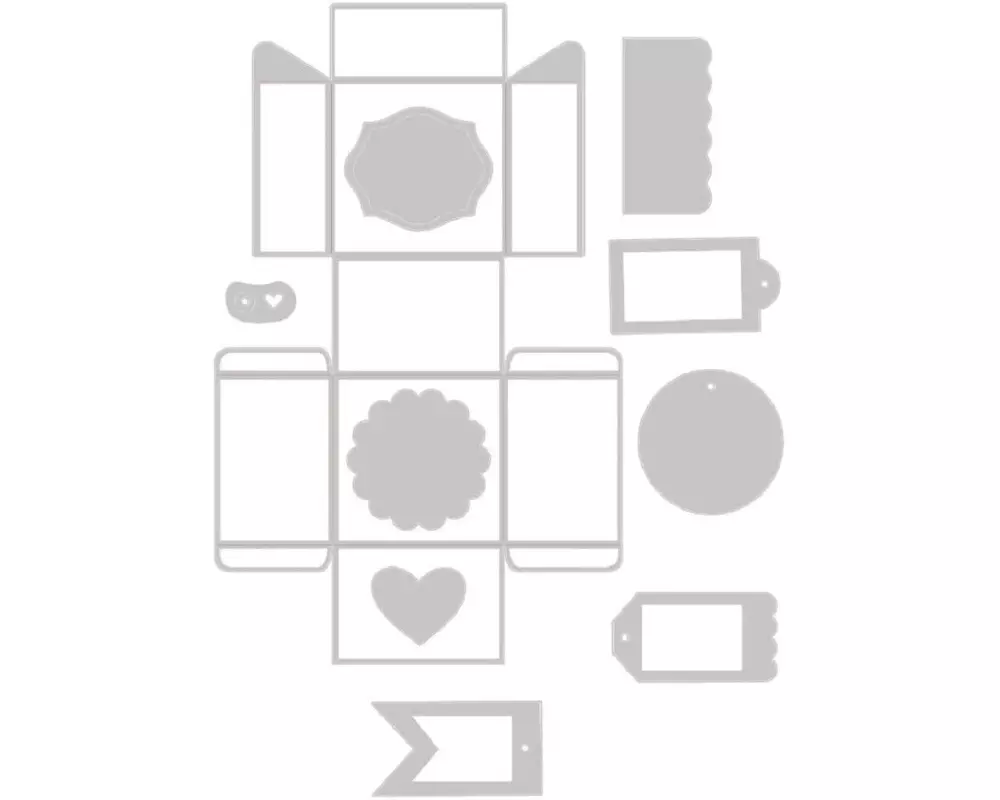 Sizzix Sizzix Thinlits Plus Stanzset, 10er-Pack, Box und Etiketten