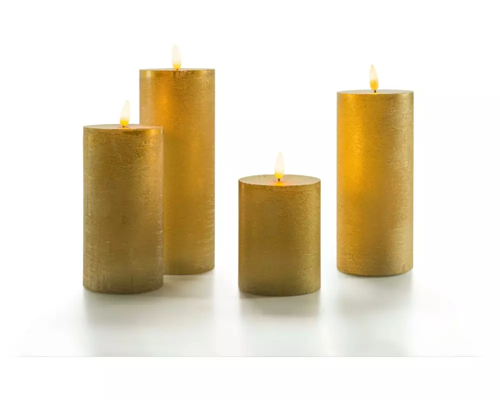 STT LED-Kerzen Set Flat, Ø 7.5x10/13.5/17/20 cm, Gold