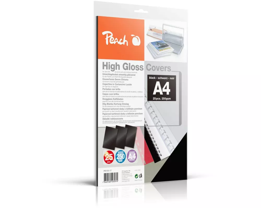 Peach Einbanddeckel High Gloss A4, 250 g/m², 25 Stück, Schwarz