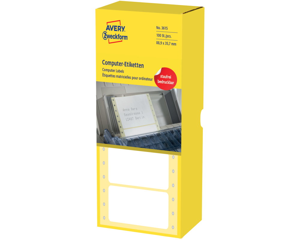 AVERY ZWECKFORM Etiketten 1-bahnig 88,9×35,7mm 3615Z weiss, endlos 4000 Stück