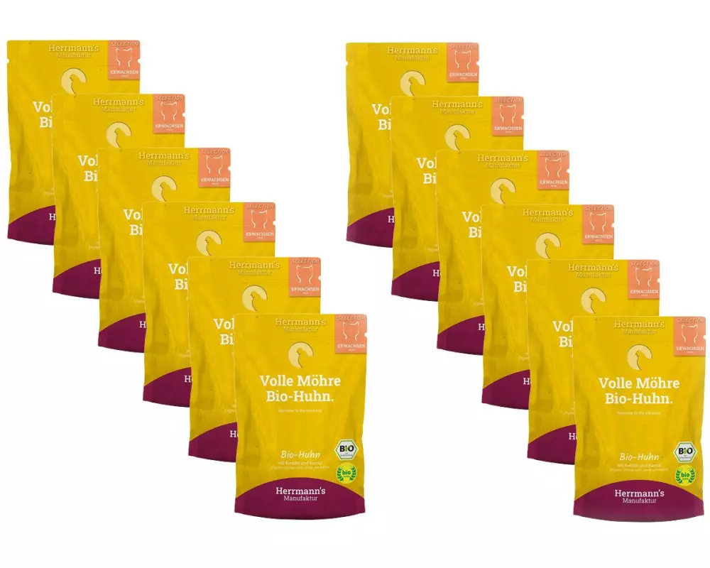 Herrmann's Bio-Nassfutter Bio Huhn mit Karotte und Kamut 12 x 100 g