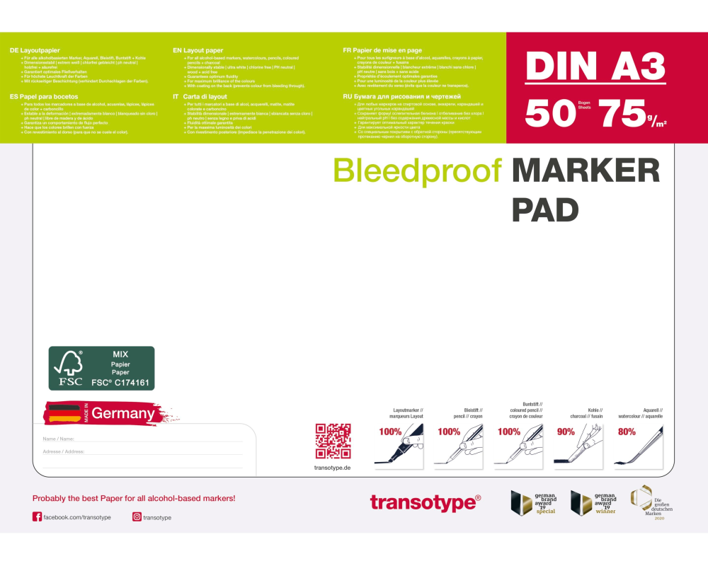 TRANSOTYPE Layoutpapier A3 25002 75g, weiss 50 Blatt