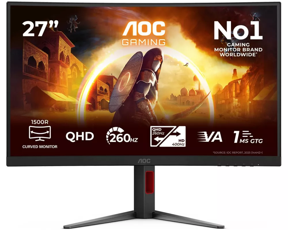 27" Fast VA Curved Monitor, 2560x1440, 260 Hz, höhenverstellbar, 2x HDMI, DisplayPort