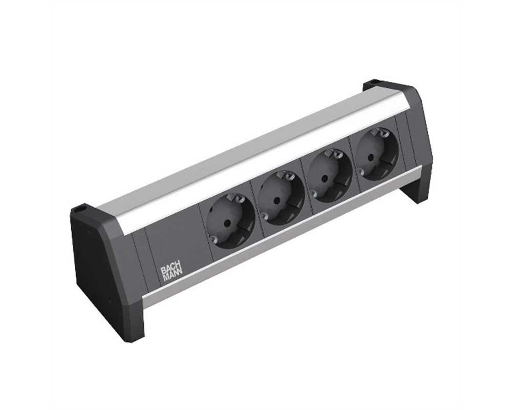 BACHMANN DESK 4x Schutzkontakt mit fest verbundenem Anschlusskabel, schwarz, 3 m