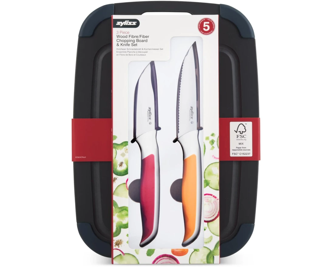 Zyliss Schneidebrett-Set mit Messer, 3-teilig 21.5 cm x 30 cm