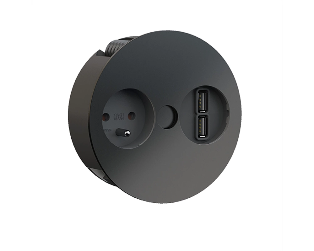 BACHMANN TWIST 1xUTE 1xUSB Charger, AEH RAL9005 30GE, schwarz, 2 m