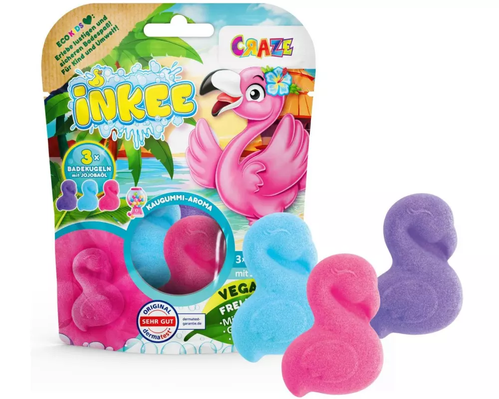 Craze Badespass Inkee 3 Flamingo Badebomben mit Jojobaöl 3 Stück