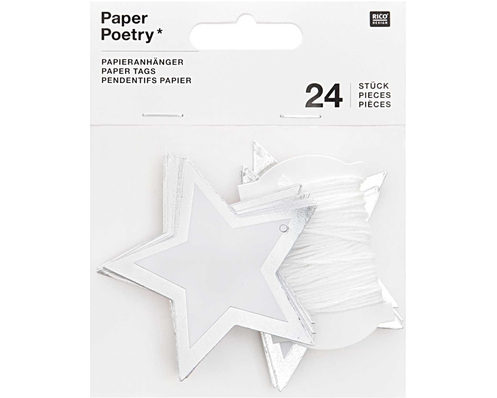 RICO DESIGN Geschenkanhänger Sterne 6.5cm 99001.85.31 silber 24 Stück