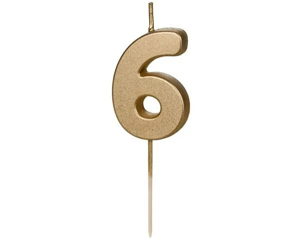 Partydeco PartyDeco Geburtstagskerze Ziffer 6 Gold 1 Stück