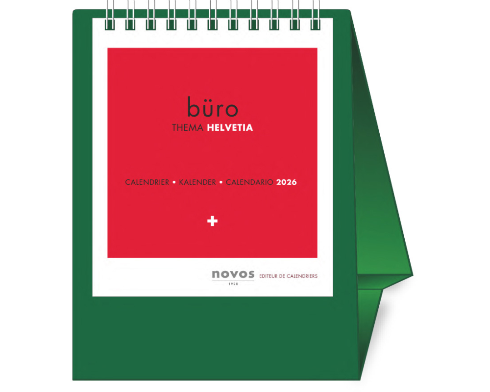 NOVOS Tischkalender Helvetia 2026 501081 1M/1S dunkelgrün ML 11.5x14cm