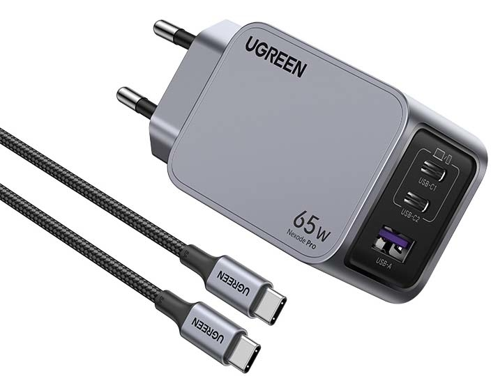 UGREEN USB Wallcharger Nexode Pro 25871 65W USB-A+C,PD,GaN w.Cable