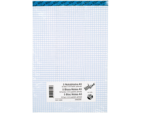 BÜROLINE Büroblock weiss A5 725264 kariert 70g, 4mm 5x100 Blatt