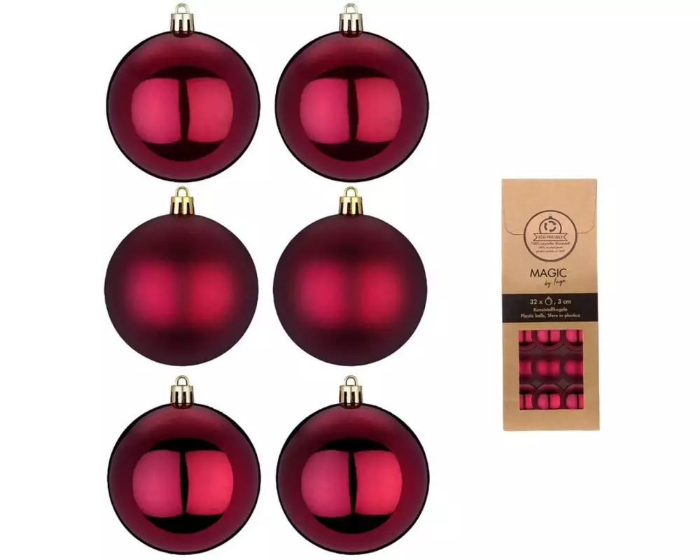 INGES CHRISTMAS DECOR Weihnachtskugel 3 cm Bordeaux, 32 Stück