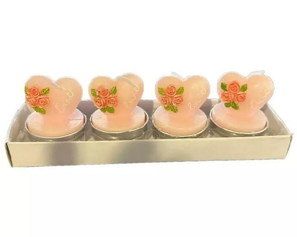 Dameco Teelichter in Herzform 4-er Set, Weiss/Rosa