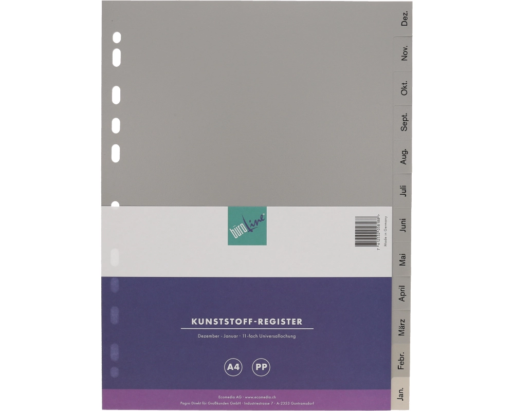 BÜROLINE Register PP A4 40951 grau Dez-Jan DE